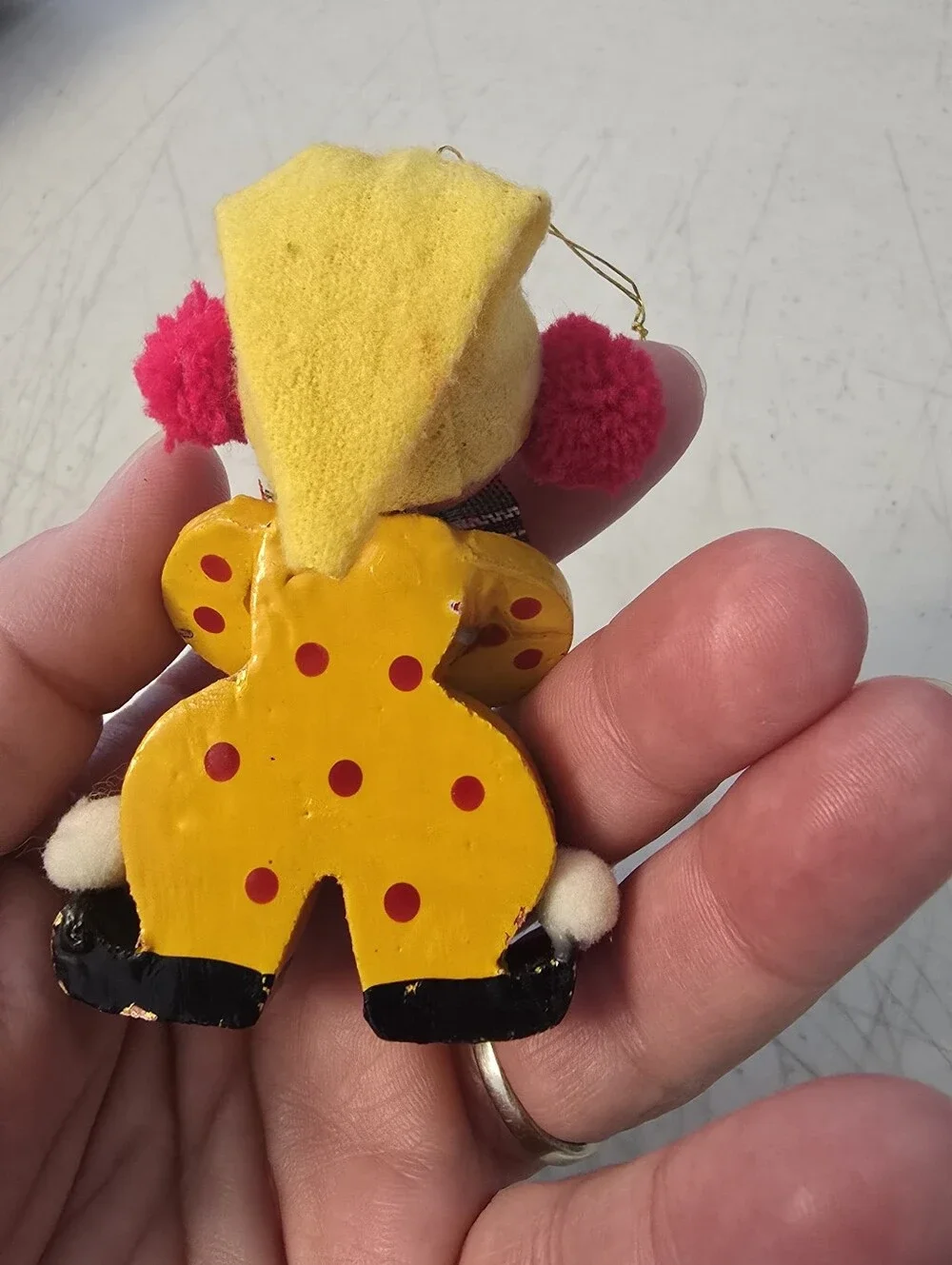 Vintage Wooden Clown Christmas Ornaments Set Of 2 Handpainted 3.5